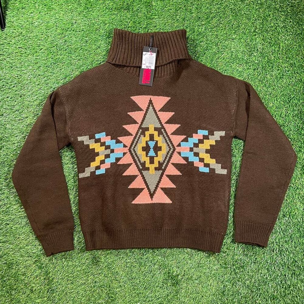 Rock&Roll Denim brown geometric pattern turtleneck sweater women's size medium